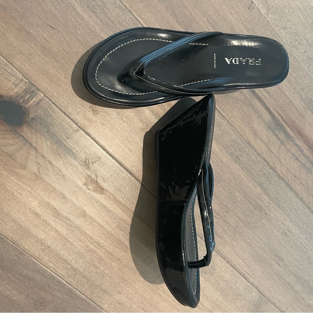 Prada Black Leather Sandals Sleek Minimalist Design - Picture 2 of 5
